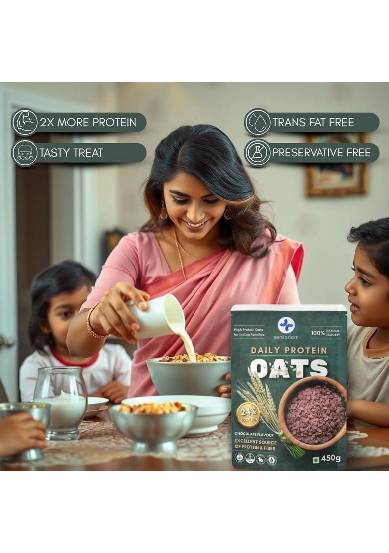 Sensoriom Daily High Protein Chocolate Oatmeal 450G | 24% Protein Breakfast Cereal | Instant Food For All Family Members