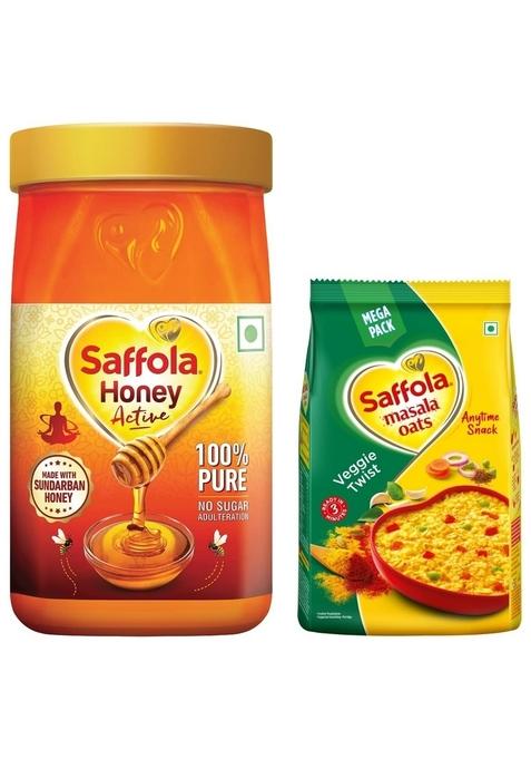 Saffola Honey Active, Made With Sundarban Forest Honey,1Kg & Saffola Masala Oats | Tasty Evening Snack| Healthy Snack| Veggie Twist| 500G