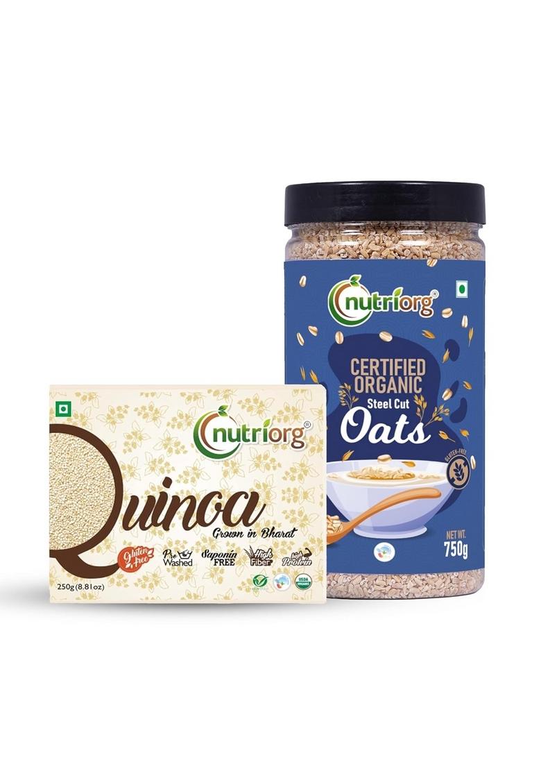 Nutriorg Organic Quinoa & Steel Cuts Oats (Combo Of 2) | Protein Rich Super Food | 100% Whole Grain | Weight Management