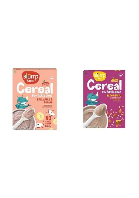 Slurrp Farm Ragi & Apple Cereal With No Sugar | Real Apple & Banana| 200G & Slurrp Farm Sathu Maavu Multigrain Health Mix With The Goodness Of Ragi, Dals & Almonds| 200G