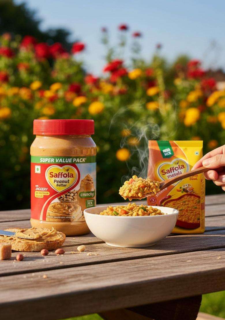 Saffola Peanut Butter Crunchy| High Protein | Only Jaggery No Refined Sugar 900G Masala Oats Tasty Evening Snack| Healthy Classic Masala| 500G - Indya