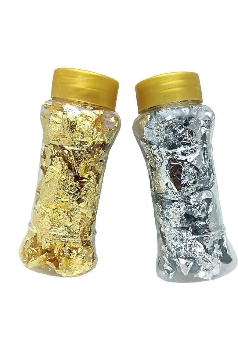 Gold Silver Leaf Flakes/Sparkling Flakes Pack Of 2 - Indya