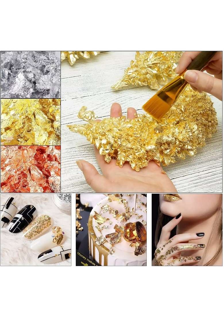 Gold Silver Leaf Flakes/Sparkling Flakes Pack Of 2 - Indya