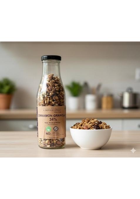 A Dough Story Cinnamon Granola With Jaggery & Mixed Nuts | Healthy Granola Snack With Cranberries & Orange Peel | 100G Pack | No Added Sugar - 100G