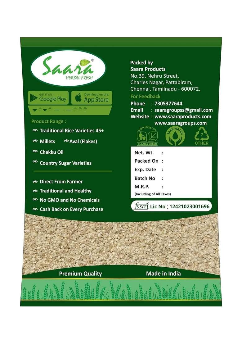 Saara Herbal Fresh Little Millet Flakes 250G | Samai Aval | Saamalu Atukulu | Kutki Chura | Chaama Aval | Little Millet Poha - Indya