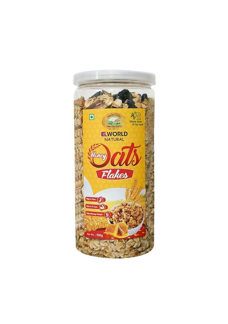 Elworld Agro & Organic Food Products Natural Honey Oats Flakes 500 Gram - Indya