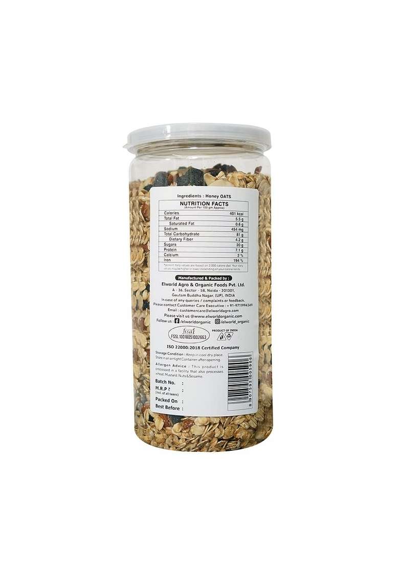 Elworld Agro & Organic Food Products Natural Honey Oats Flakes 500 Gram - Indya