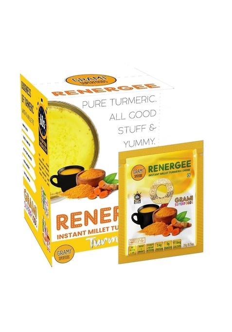 Grami Superfoods Renergee Instant Millet Turmeric Drink Mix Powder -240 Gm ( 12 Sachets Of 20 Gm Each )| Instant Millet & Haldi Drink Mix | No Preservative | Gluten Free | Immunity Booster | Lower Blood Sugar | Ready To Serve Haldi Mix As Cold Or Hot | Ad