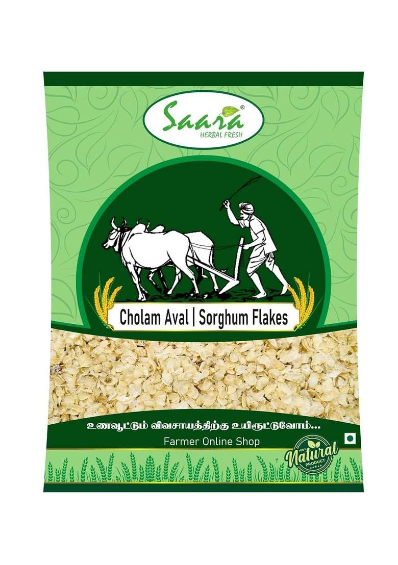 Saara Herbal Fresh Sorghum Flakes, 250G, Cholam Aval, Jowar (Jola) Flakes, Healthy Millet For Breakfast, 250G - Indya