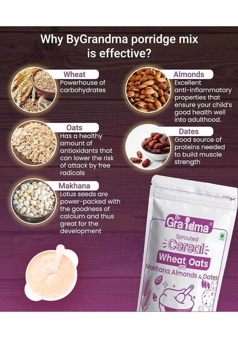 Bygrandma Sprouted Cereal Mix –Sprouted Wheat, Dates And Almond Wholesome Food For Kids | Preservative Free Instant Porridge Mix For Tiny Tots | 560G