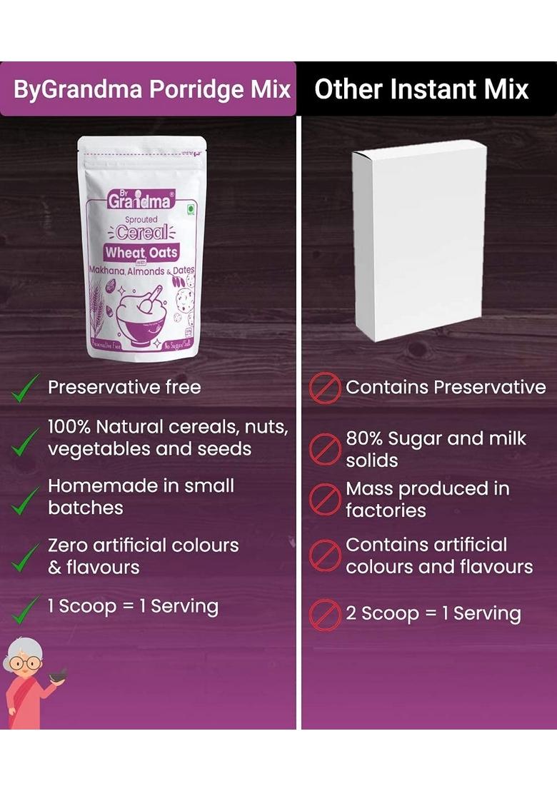 Bygrandma Sprouted Cereal Mix –Sprouted Wheat, Dates And Almond Wholesome Food For Kids | Preservative Free Instant Porridge Mix For Tiny Tots | 560G