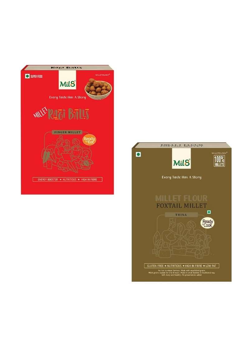 Mil8 Ragi Balls & Flour Foxtail Millet Combo (40Gram-300Gram) Nutritious, Delicious And Healthy Breakfast Solution - Indya