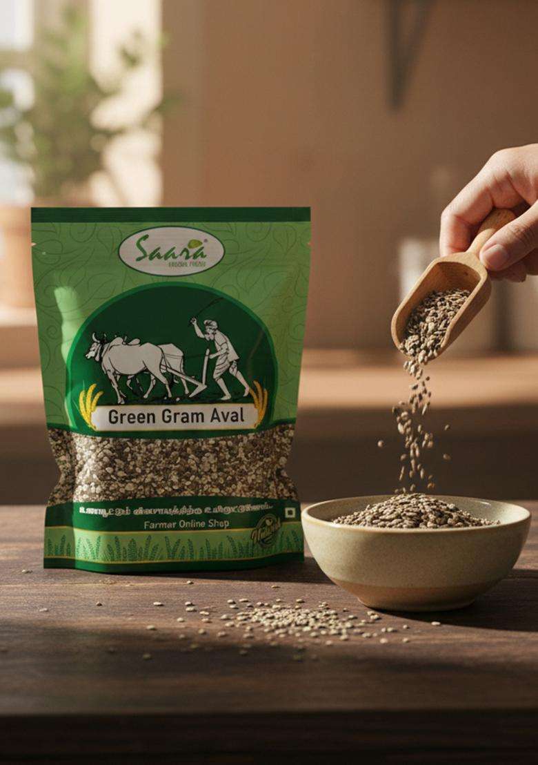 Vs Products Green Gram Aval – Flattened Moong Dal – 100% Natural – 250G - Indya