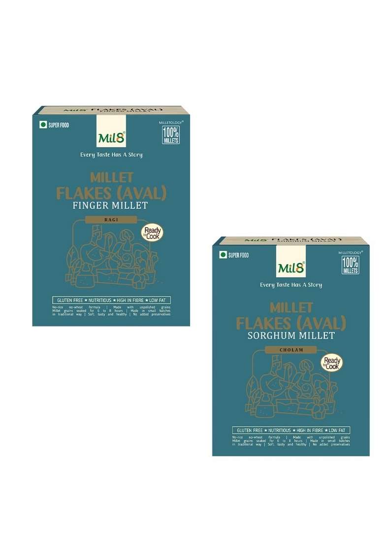 Mil8 Flakes (Aval) Finger & Flakes (Aval) Sorghum Millet Combo (200Gram-200Gram) Nutritious, Delicious And Healthy Breakfast Solution - Indya