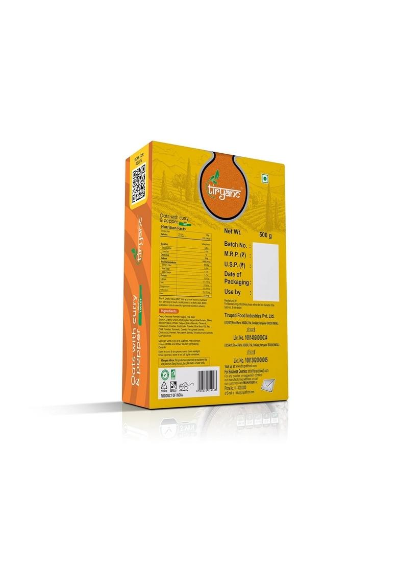 Tiryanc Natural Oats With Curry And Pepper | Tasty, Anytime Snack | Ready In 3 Mins | No Maida, No Added Preservatives | Oats Helps Manage Weight | Nutritious Breakfast Cereals (500G)
