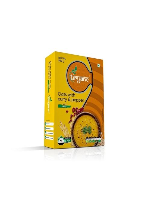 Tiryanc Natural Oats With Curry And Pepper | Tasty, Anytime Snack | Ready In 3 Mins | No Maida, No Added Preservatives | Oats Helps Manage Weight | Nutritious Breakfast Cereals (500G)