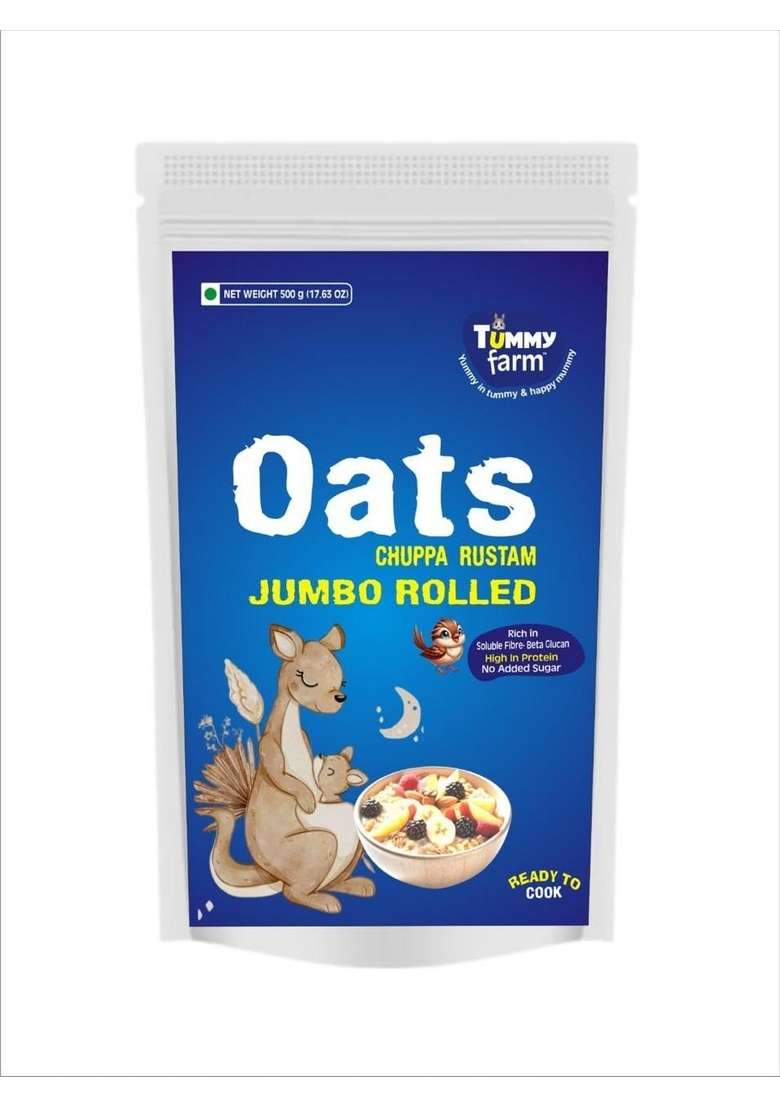 Tummy Farm Oats Jumbo Rolled 500G | High-Fiber Whole Grain Breakfast | Ideal For Porridge, Baking & Healthy Recipes | No Preservatives - Indya
