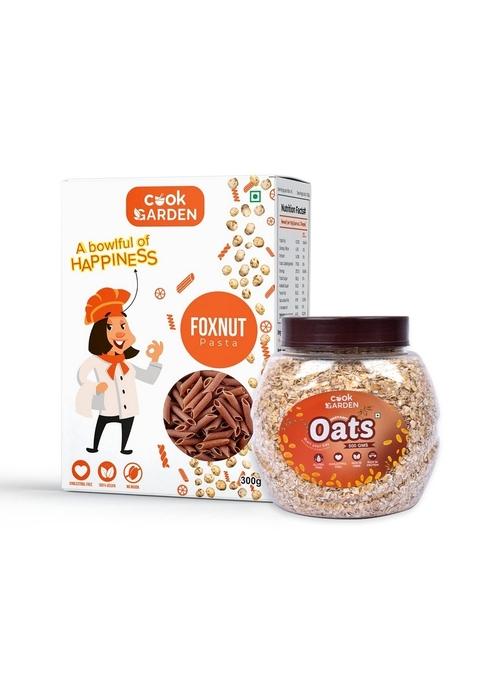 Cookgarden Instant Oats 500G & Foxnut Pasta 300G | Wholegrain Breakfast | High Protein And Fibre Combo | Box