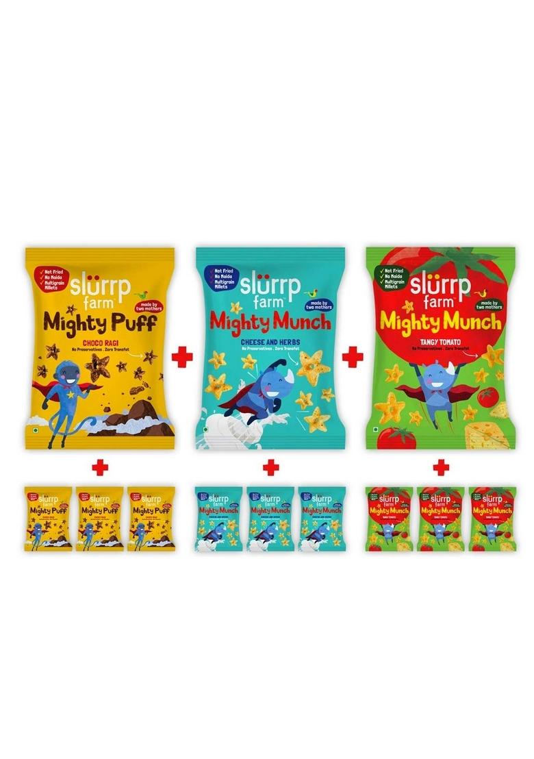 Slurrp Farm No Sugar, No Salt First Foods Cereal Trial Pack Combo | | Made With Ragi, Oats, Jowar, Real Fruits, Vegetables, Dals| 50 G*4 & Healthy Snacks For Kids| 12 X 20G Packs