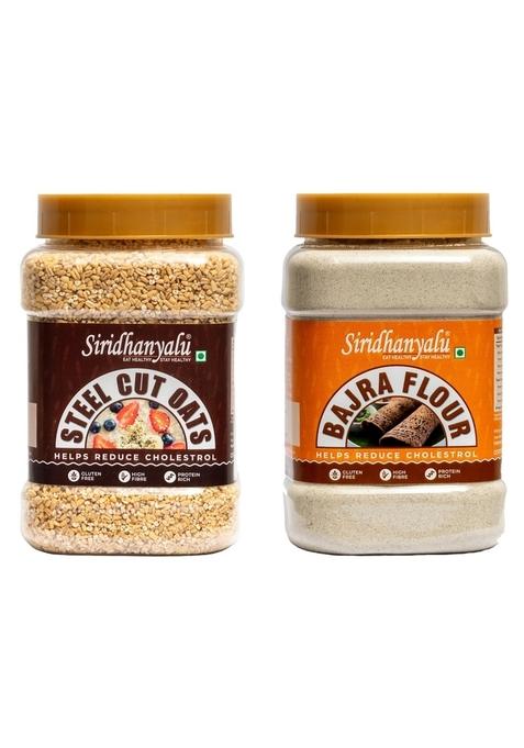 Siridhanyalu Combo 1Kg Steel Cut Oats + 1Kg Bajra Flour | High Fibre, Gluten Free, No Preservatives, Vegan (Pack Of 2)