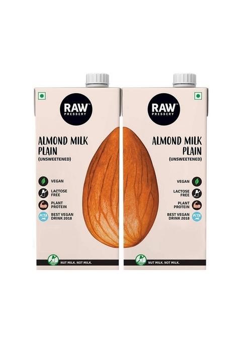 Raw Pressery Plain & Cocoa Almond Milk Set - 1000 Ml Each