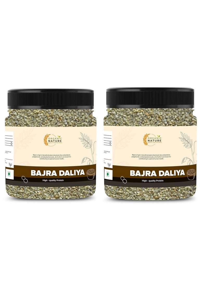 Organic Nature Combo Of Bajra Daliya (Pearl Millet Porridge)| 250 Gms Each| Total Weight 500 Gms| Packing| With Omega-3 Fats| Whole Grain Bajra Daliya | Weight Loss & Digestive Health|Jar Pack - Indya