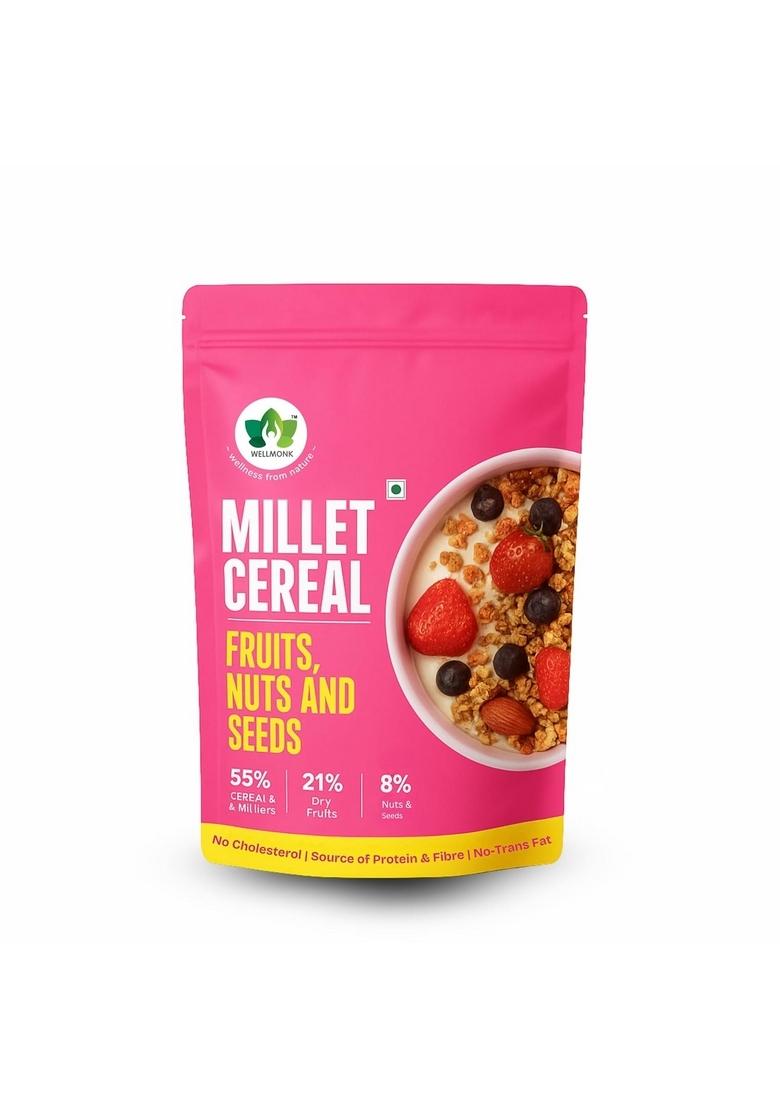 Wellmonk Millet Cereal 400G – Fruits, Nuts & Seeds Muesli, Wholesome Breakfast Mix