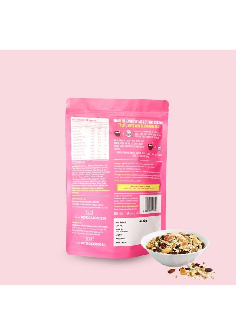 Wellmonk Millet Cereal 400G – Fruits, Nuts & Seeds Muesli, Wholesome Breakfast Mix