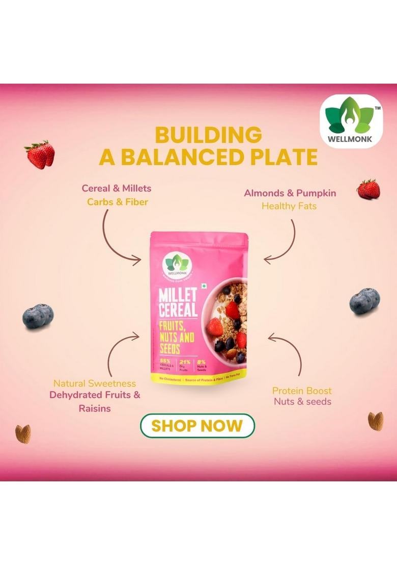 Wellmonk Millet Cereal 400G – Fruits, Nuts & Seeds Muesli, Wholesome Breakfast Mix