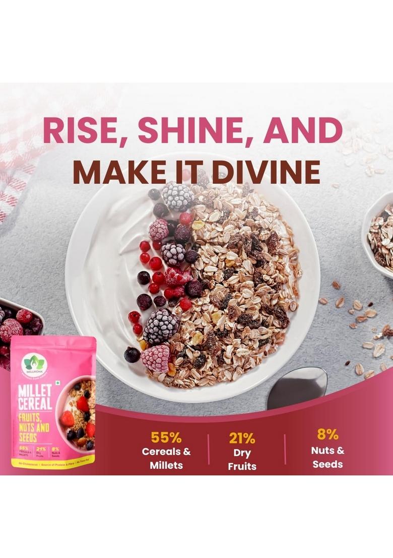 Wellmonk Millet Cereal 400G – Fruits, Nuts & Seeds Muesli, Wholesome Breakfast Mix