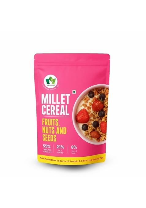 Wellmonk Millet Cereal 400G – Fruits, Nuts & Seeds Muesli, Wholesome Breakfast Mix
