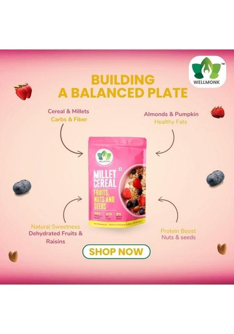 Wellmonk Millet Cereal 400G – Fruits, Nuts & Seeds Muesli, Wholesome Breakfast Mix
