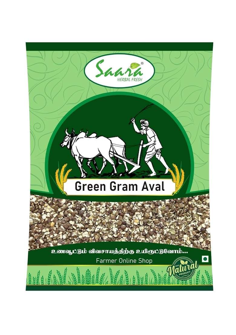 Saara Herbal Fresh Green Gram Aval – Flattened Moong Dal – 100% Natural – 500G - Indya