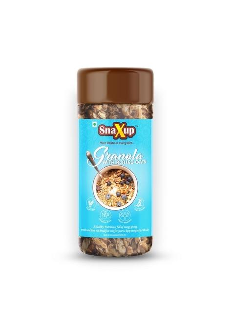 Snaxup Crunchy Granola Mix With Rolled Oats - Granola For Breakfast | Black Raisins, Seeds & Almonds | 100% Wholegrain Cereal | Healthy And Tasty Breakfast (350G)