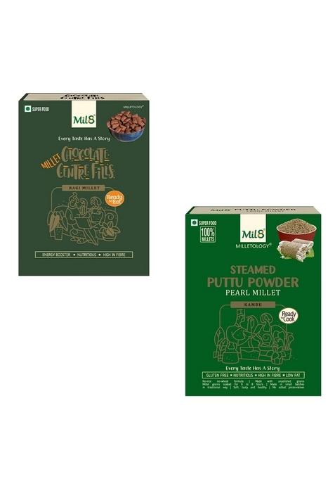 Mil8 Ragi Chocolate Centre Fills & Puttu Powder Pearl Millet Combo (100Gram-300Gram) Nutritious, Delicious And Healthy Breakfast Solution