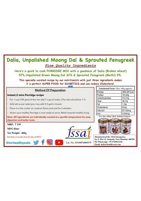 M.R Healthy Eats- Organic Dalia, Moong & Sprouted Fenugreek Mix In Food-Grade Container Tin 400G