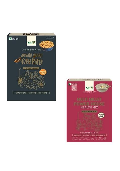 Mil8 Corn Puffs Masala & Health Mix Powerhouse Combo (30Gram-300Gram) Nutritious, Delicious And Healthy Breakfast Solution