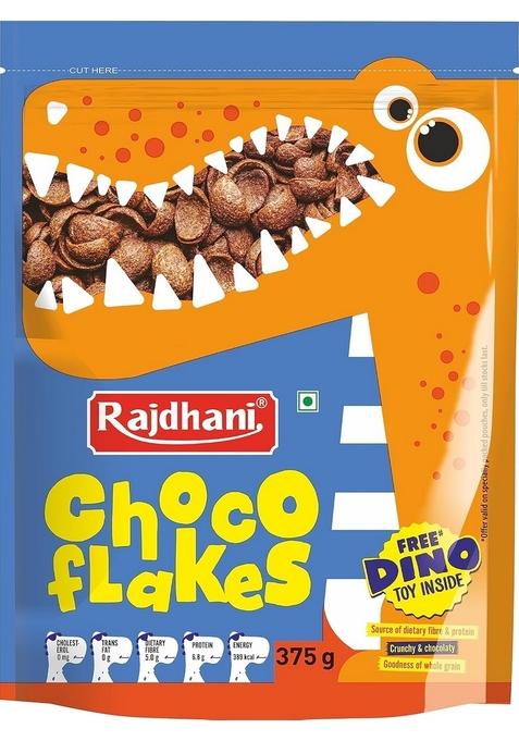 Rajdhani Chocoflakes | Crunchy Chocolate Coated Flakes | Ready-To-Eat Breakfast Cereal | 375G Pack