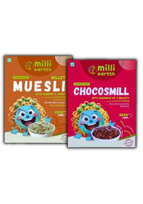 Millieartth Crunchy Combo – Millet Chocos 300G & Millet Muesli With Almond And Honey 350G – High-Fiber, Clean Breakfast With Quinoa & Millets – No Maida, Palm Oil Or Refined Sugar