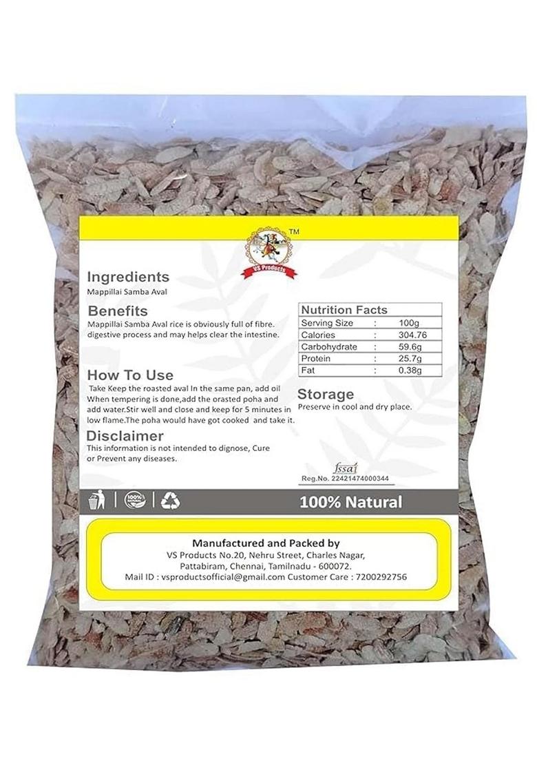 Vs Products Mappillai Samba Rice Flakes 300G, Mappillai Samba Aval (Poha) Rice Flakes For Breakfast | Cereal Flakes, 300G
