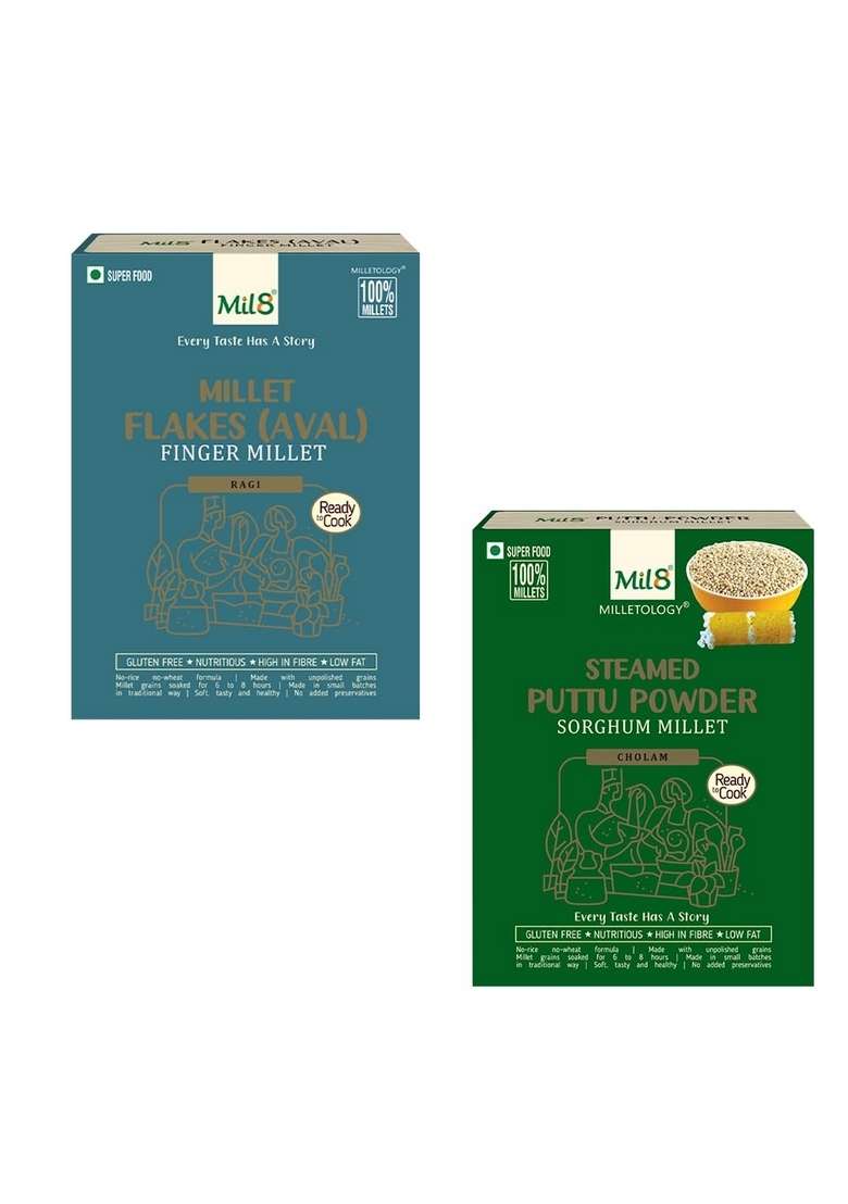 Flakes (Aval) Finger & Puttu Powder Sorghum Millet Combo (200Gram-300Gram) Nutritious, Delicious And Healthy Breakfast Solution - Indya