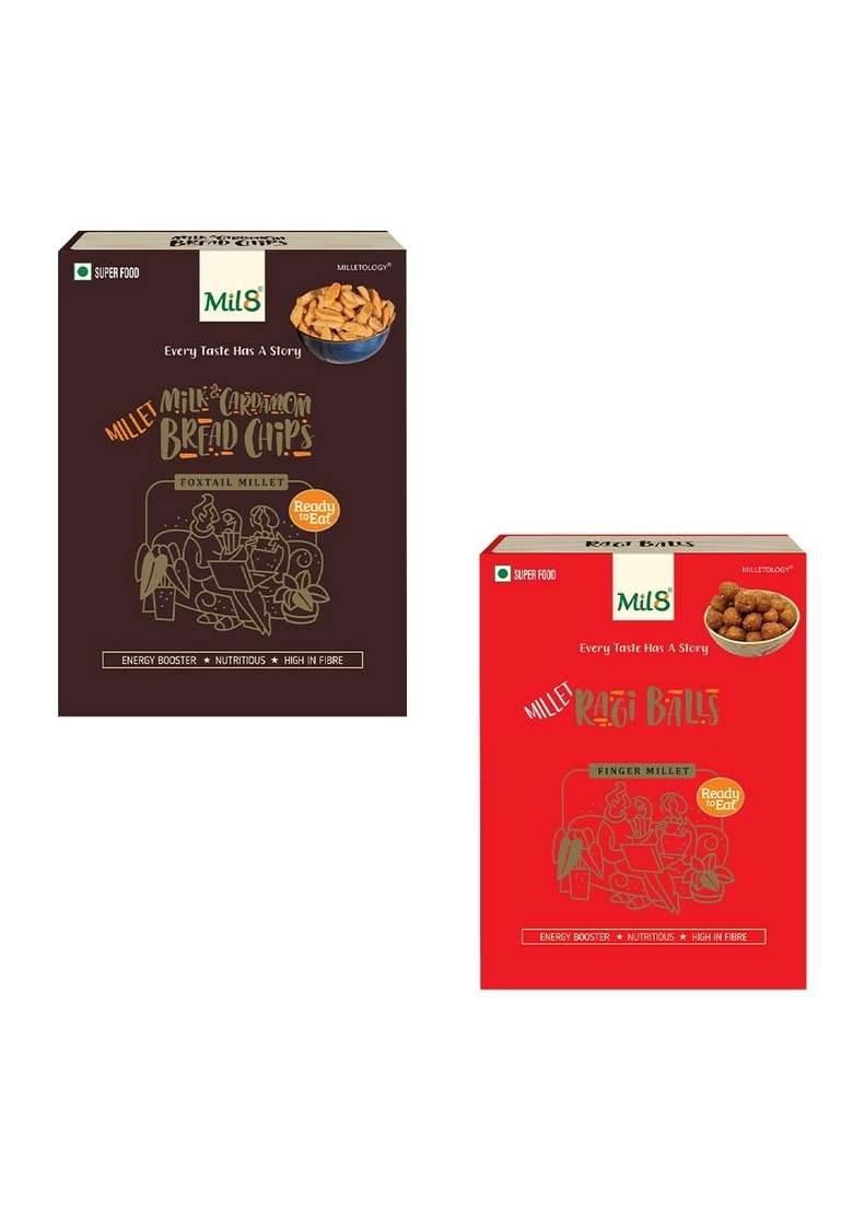 Mil8 Bread Chips Milk And Cardamom & Ragi Balls Combo (40Gram-40Gram) Nutritious, Delicious And Healthy Breakfast Solution - Indya