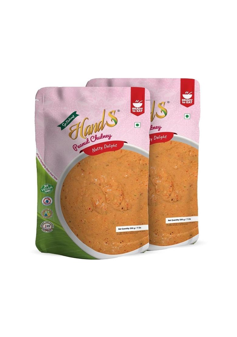 Hands Organic Instant Fresh Peanut Chutney | Ready-To-Mix | No Preservatives | Vegan & Gluten-Free | South Indian Style Podi Chutney 200G X 2 Pack