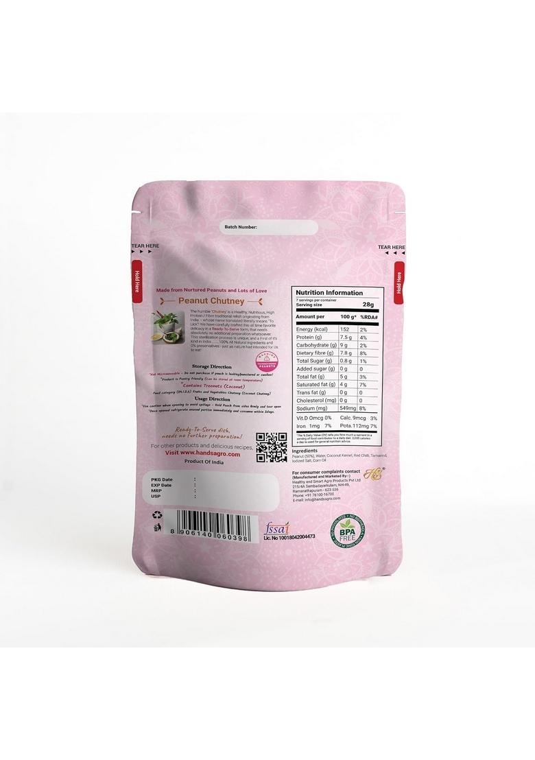 Hands Organic Instant Fresh Peanut Chutney | Ready-To-Mix | No Preservatives | Vegan & Gluten-Free | South Indian Style Podi Chutney 200G X 2 Pack