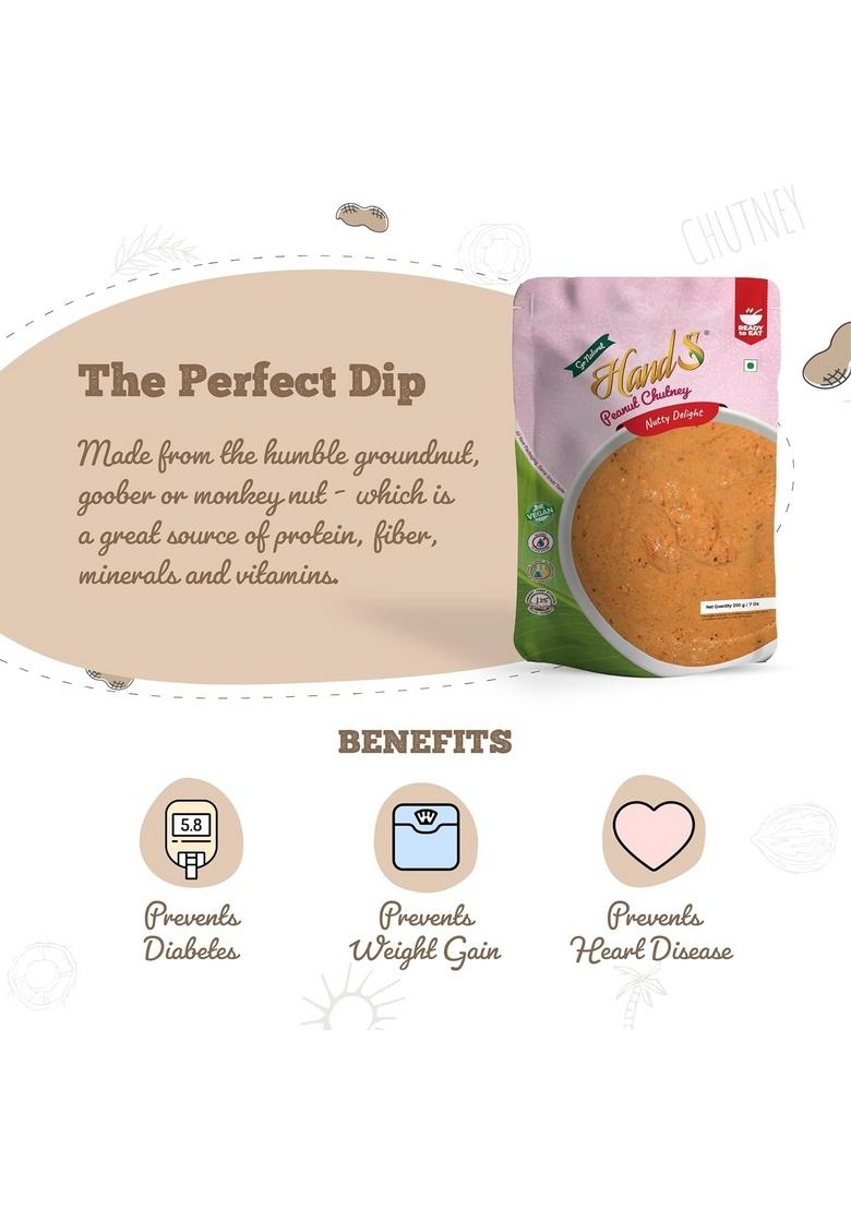 Hands Organic Instant Fresh Peanut Chutney | Ready-To-Mix | No Preservatives | Vegan & Gluten-Free | South Indian Style Podi Chutney 200G X 2 Pack