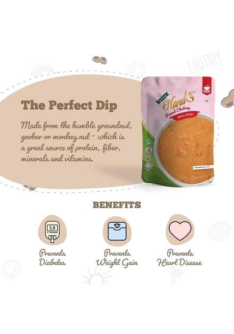Hands Organic Instant Fresh Peanut Chutney | Ready-To-Mix | No Preservatives | Vegan & Gluten-Free | South Indian Style Podi Chutney 200G X 2 Pack