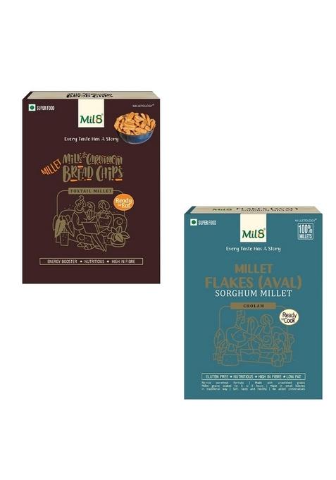 Mil8 Bread Chips Milk And Cardamom & Flakes (Aval) Sorghum Millet Combo (40Gram-200Gram) Nutritious, Delicious And Healthy Breakfast Solution
