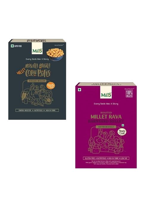 Mil8 Corn Puffs Masala & Rava Barnyard Millet Combo (30Gram-300Gram) Nutritious, Delicious And Healthy Breakfast Solution