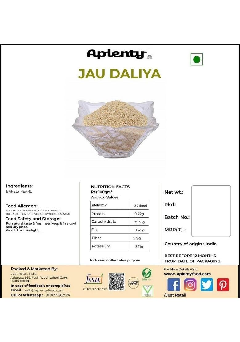Aplenty Barley Dalia | Jau Ka Daliya/Jau Dalia | Natural & Vegan | Barley Pearl Millet Porridge
