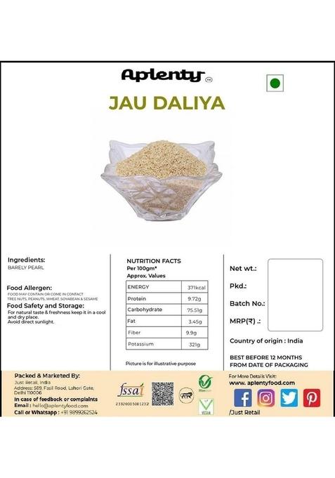 Aplenty Barley Dalia | Jau Ka Daliya/Jau Dalia | Natural & Vegan | Barley Pearl Millet Porridge